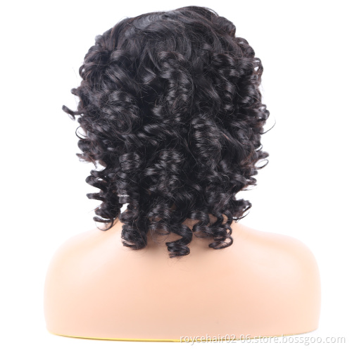 Crochet Braid Hair Wig 100% Peruvian Raw Human Hair P4/27 Short Bouncy Curly Transparent 13x1 Swiss Lace Front Wig For Women
